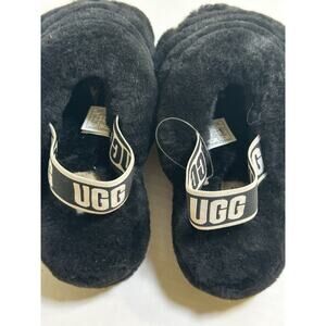 UGG Fluff Yeah Slides w/Strap Black Sz 6 Fur Slip-on Slippers Casual